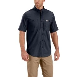 Carhartt Men's Shirt: 102537 412 Navy Short Sleeve Rugged Professional
