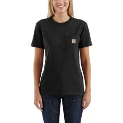 Carhartt Women's Shirt: WK87 103067 001 Black Short Sleeve Pocket Loose Fit Tshirt