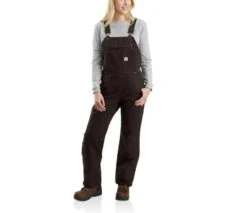 Carhartt Overalls: Women's 104049 DKB Dark Brown Quilt Lined Duck Bib Overall