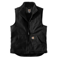 Carhartt Vest: Men's 104277 BLK Black Washed Duck Sherpa Lined Mock Vest