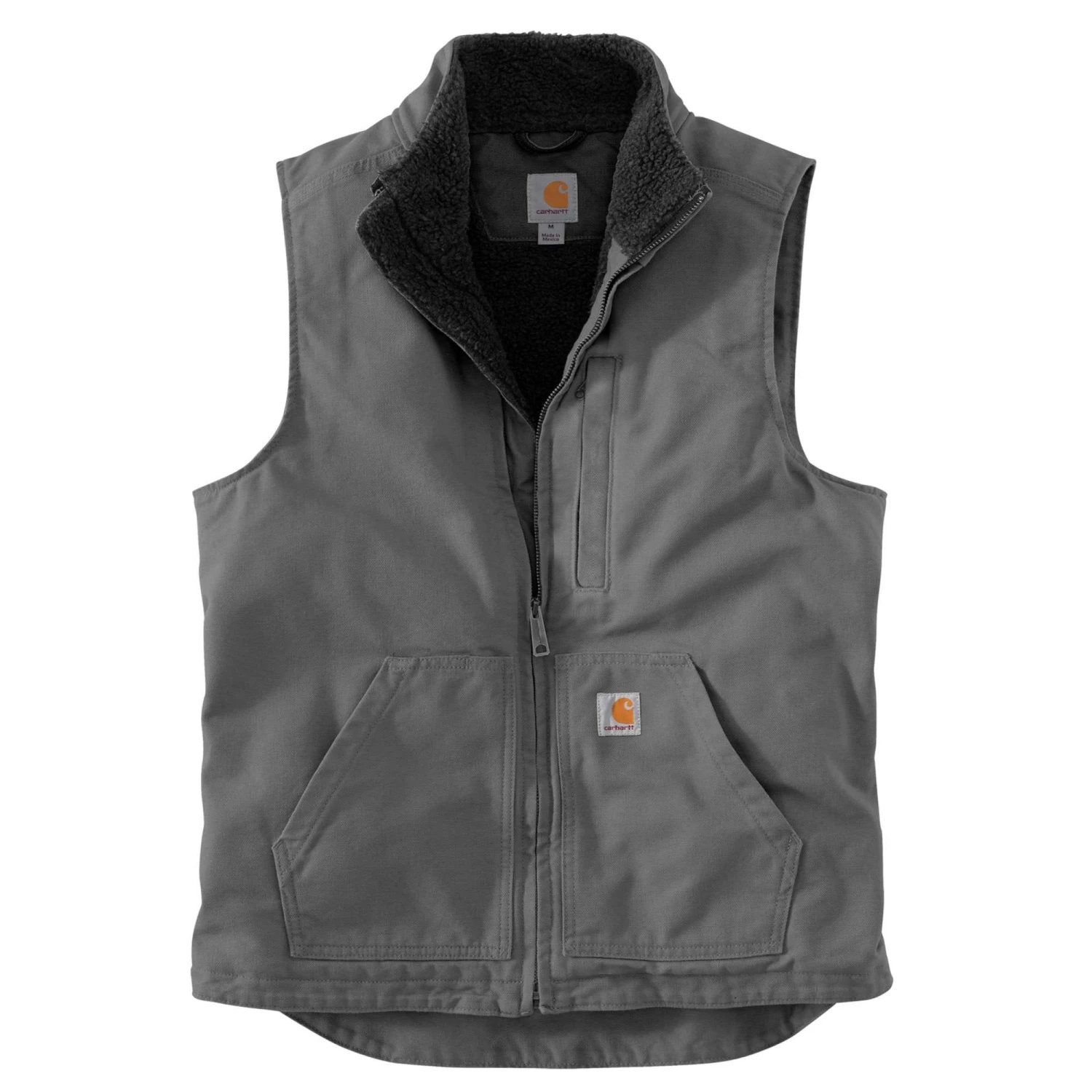 Carhartt Vest: Men's 104277 GVL Gravel Washed Duck Sherpa Lined Mock Vest - Image 2