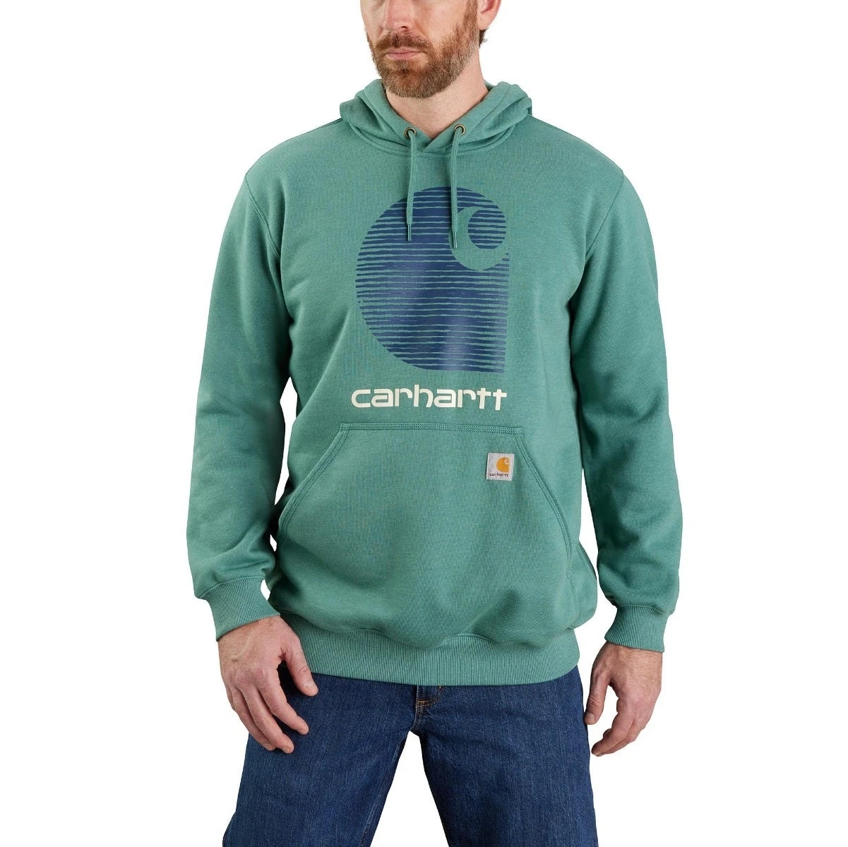 Carhartt Sweatshirts: Men's 105431 L05 Slate Green Heather Defender Loose Fit “C” Logo Graphic Sweatshirt - Image 2