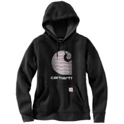 Carhartt Sweatshirts: Women's 105636 BLK Black Rain Defender Relaxed Fit “C” Logo Graphic Sweatshirt