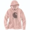 Carhartt Sweatshirts: Women's 105636 P15 Ash Rose Rain Defender Relaxed Fit “C” Logo Graphic Sweatshirt