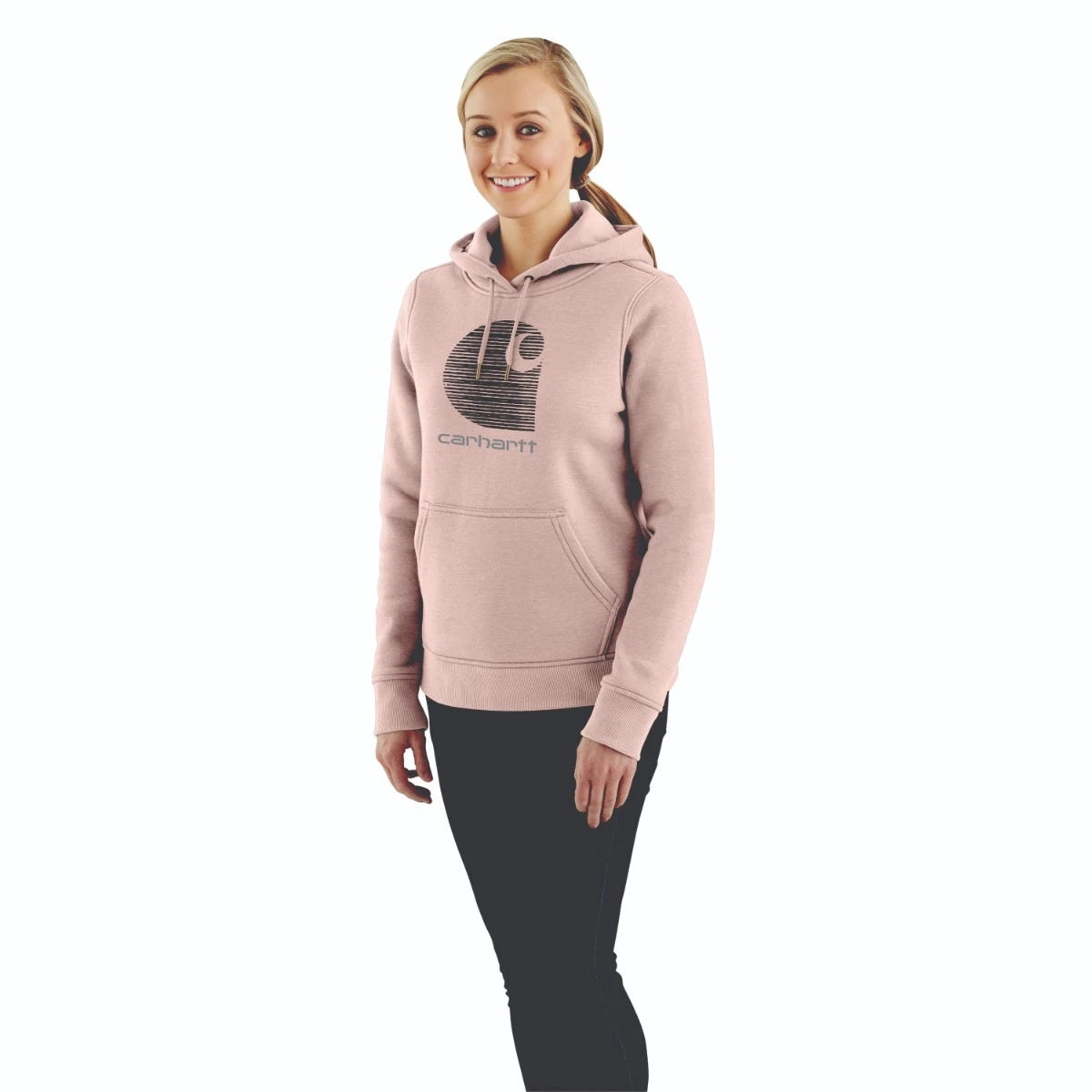 Carhartt Sweatshirts: Women's 105636 P15 Ash Rose Rain Defender Relaxed Fit βCβ Logo Graphic Sweatshirt - Image 2