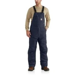 Carhartt Overalls: Men's 102691 410 Dark Navy Flame Resistant Quick Duck Quilt Lined Bib Overalls