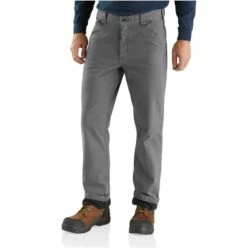 Carhartt Pants: Men's 103342 039 Gravel Rugged Flex Relaxed Fit Canvas Flannel-Lined Utility Work Pant