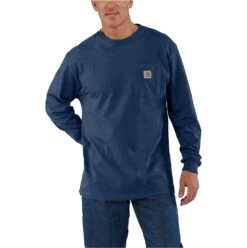 Carhartt Shirts: Men's K126 413 Dark Cobalt Blue Heather Long Sleeve Pocket Work Shirt