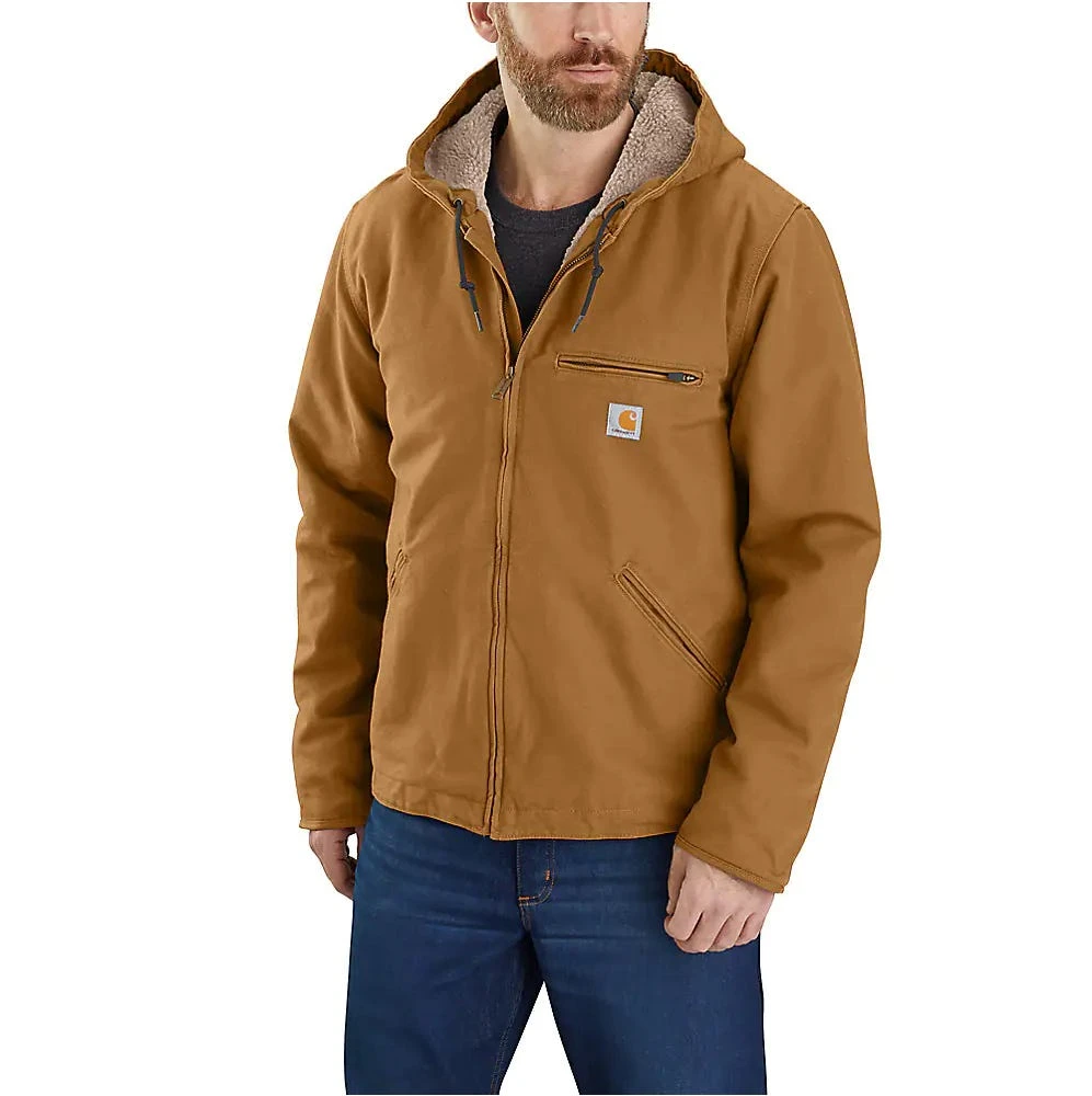 Carhartt Jackets: Men's 104392 BRN Brown Relaxed Fit Washed Duck Sherpa-Lined Jacket