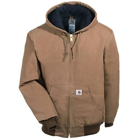 Carhartt Jackets: Men's J140 BRN Brown Flannel Lined USA Made Hooded Active Jacket - Image 3