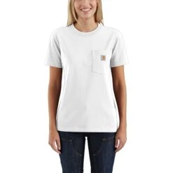Carhartt Women's Shirt: WK87 103067 100 White Short Sleeve Pocket Loose Fit Tshirt